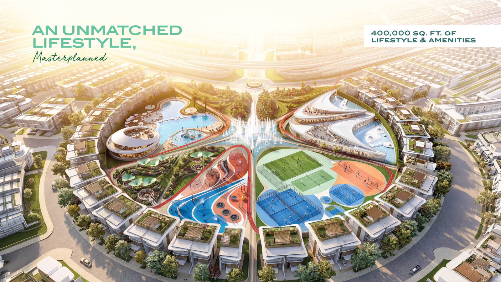 8 Introducing Greenz — a premium gated community of townhouses and villas in Dubai International Academic City, close to Dubai Silicon Oasis.