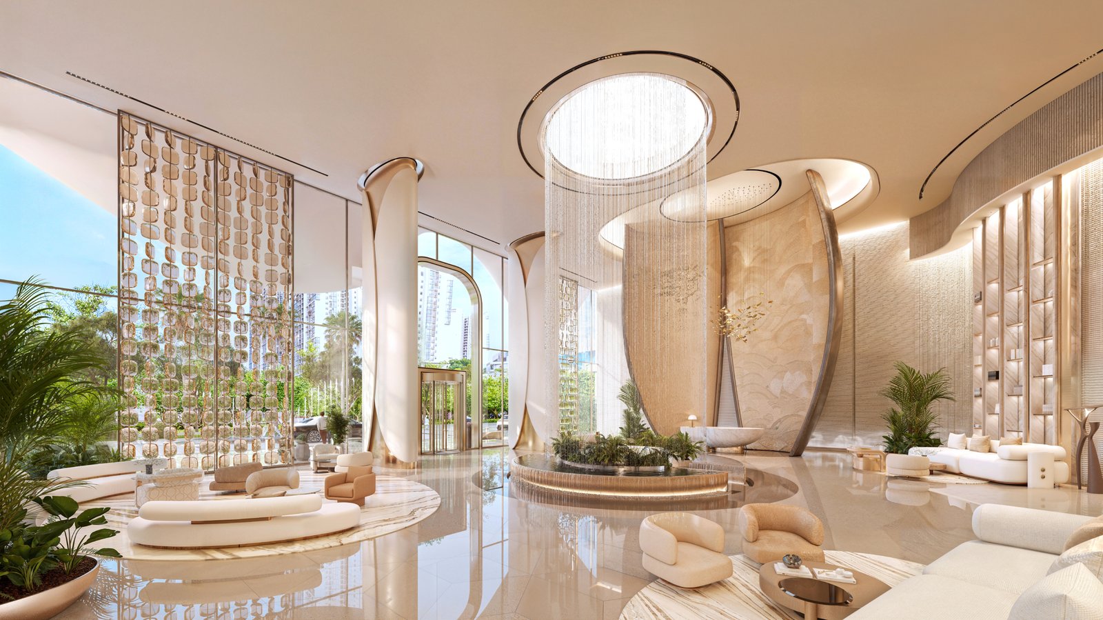 Lobby 02 Introducing Breez — a spectacular 60-floor waterfront residential tower in Dubai Maritime City, offering fully furnished oceanfront homes and 40+ resort-style amenities